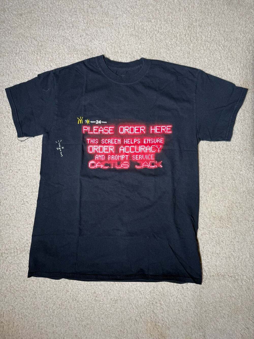 Cactus Jack By Travis Scott X McDonald'S Order Here T-Shirt Size S Black